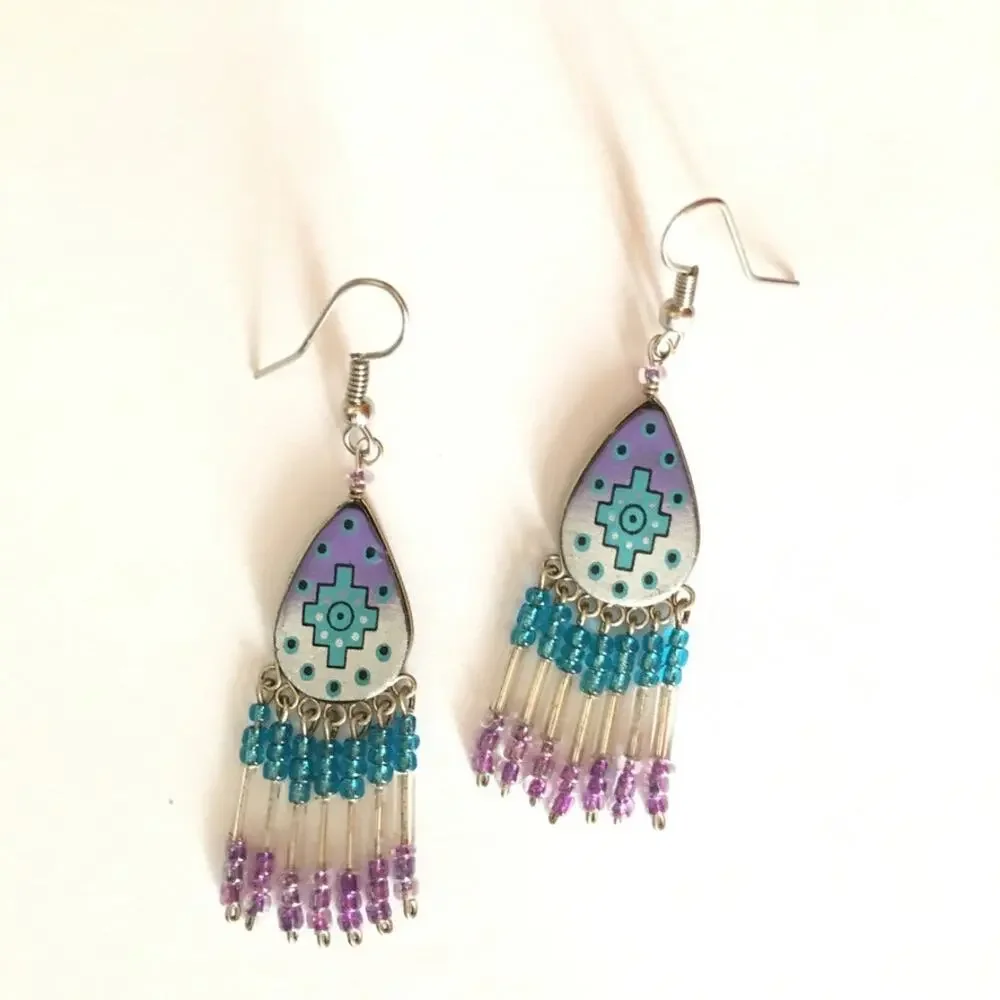 Turquoise and purple southwestern style dangle earrings